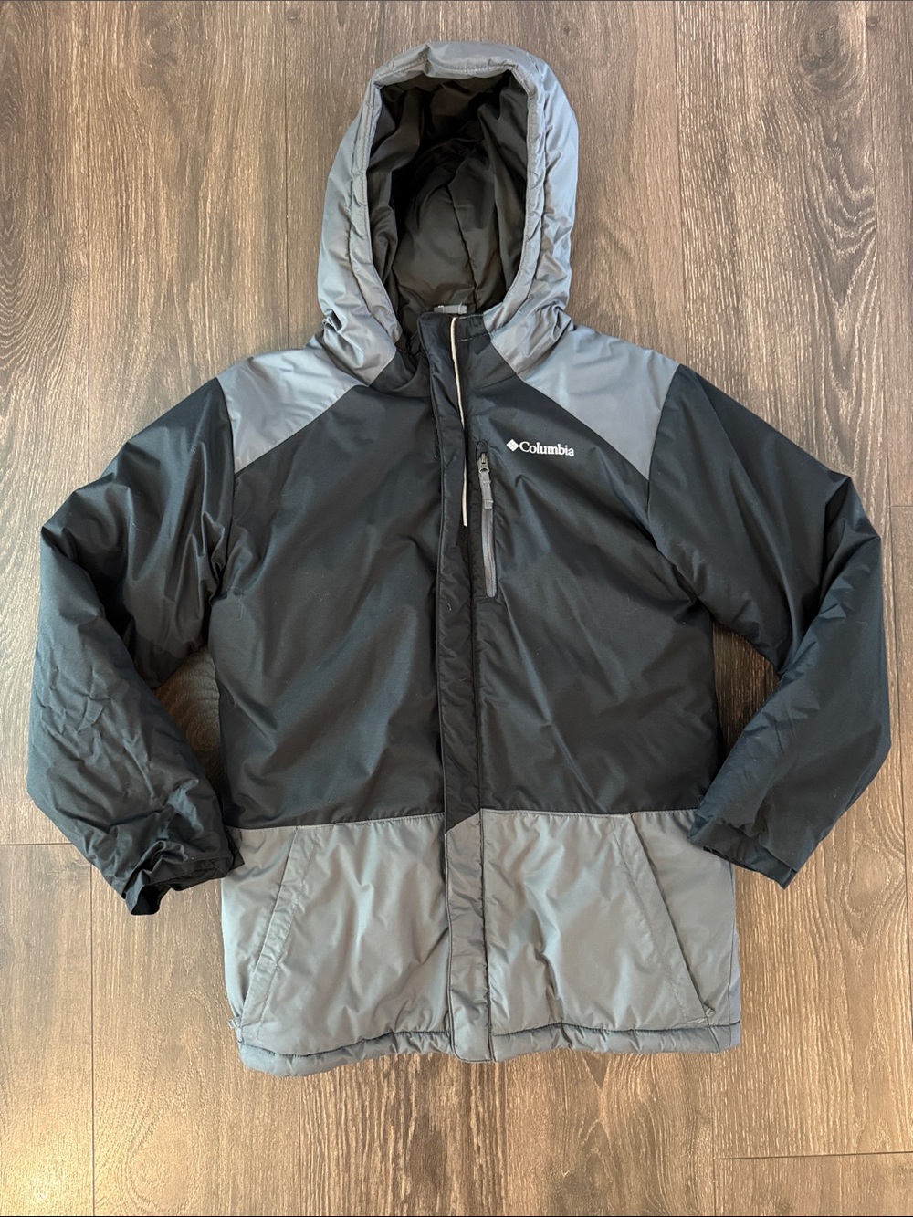 Columbia Black and Gray Kids Hooded Puffer Jacket